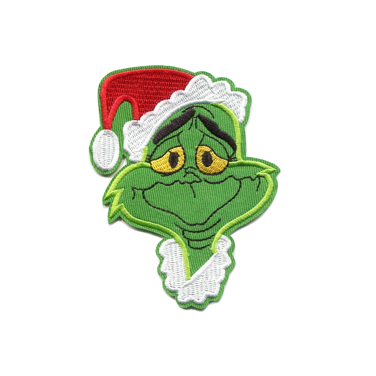 Smiling Grinch Face Wearing Christmas Hat Embroidered Iron On