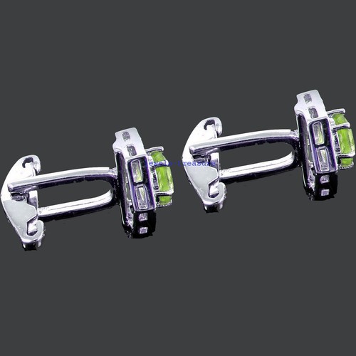 Natural Peridot & CZ Gemstones with 925 sterling silver Cufflinks for Men's #776 - Picture 3 of 6