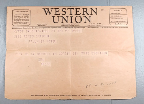 Vintage Western Union Telegram 1940's Hook Up Meeting