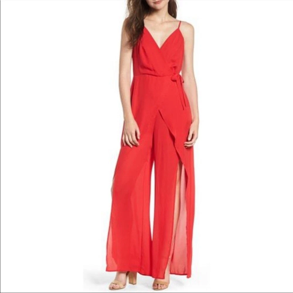 RED JUMPSUIT WITH SLITS