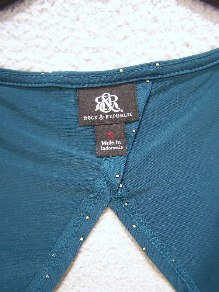 Top Rock & Republic para mujer grande verde dorado tachonado halter sin mangas damas Foto 4 de 4