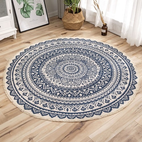 35In Round Floor Mat National Style Home Living Room Boho Printed Mat Area Rug - Picture 19 of 28