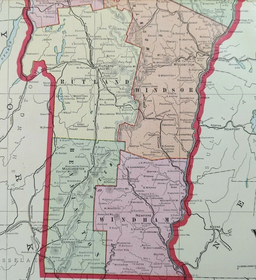 Mapa VERMONT 1903 14"x22" ~ Antiguo Antiguo Original MONTPELIER WOODSTOCK DE COLECCIÓN DE COLECCIÓN Foto 4 de 4