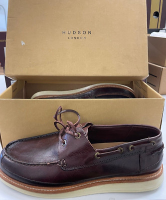 Hudson London Copeland dunkelbraune Leder Bootsschuhe UK 11 EU 45 Slipper UVP 109 