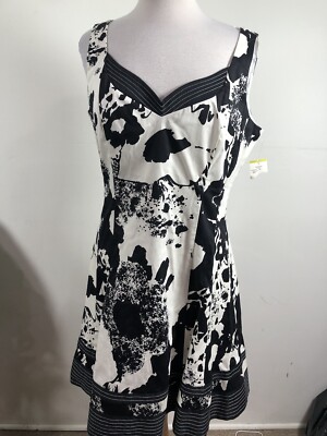 nine west dresses black and white Nine West Black White Floral Print Sleeveless Dress Women's Size 14