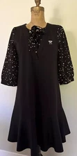 Women’s Kinloch Anderson Star Print Bow Sheer Fit & Flare Dress Goth  SZ 36 S/M