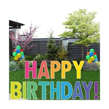 Happy Birthday Yard Sign with Stakes - Bright Rainbow Color, 15" Big Size - P...