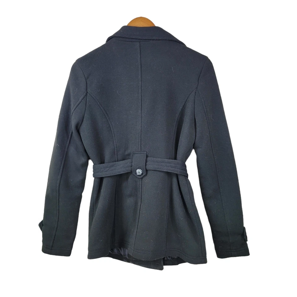 J2 JOUJOU Size Medium Sweatshirt Jacket Peacoat Black Belted Warm Button Up - Image 3 of 4