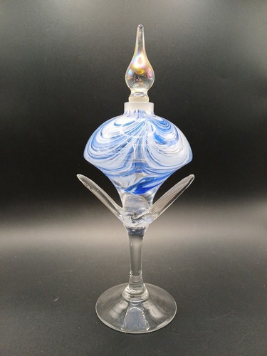 Vtg. Royal Limited Crystal Perfume Bottle. Blue Swirl Art Glass. 10" Tall. - Picture 1 of 10