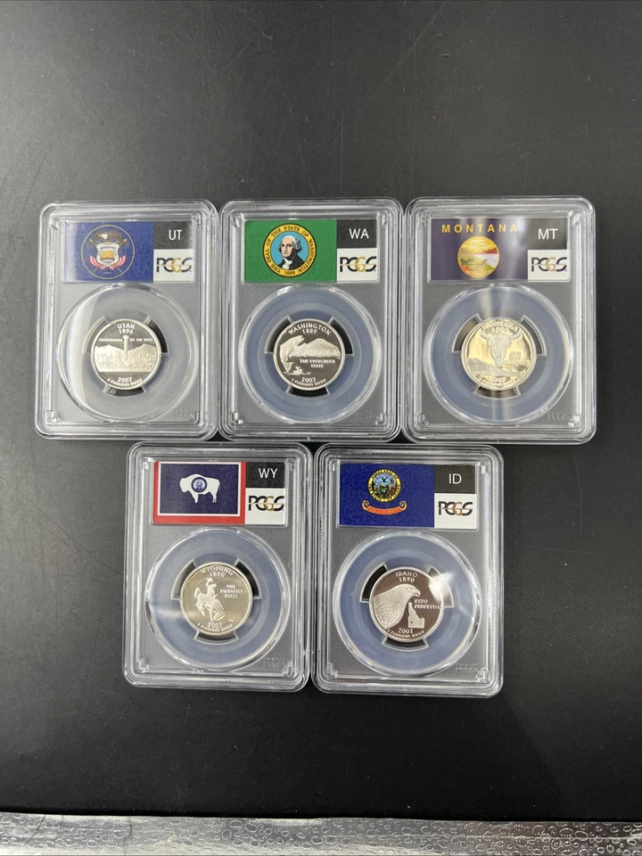 2007 S Complete 5 Coin Silver Proof Quarter Set PCGS Graded PR69 DCAM Flag Label - Image 3 of 4
