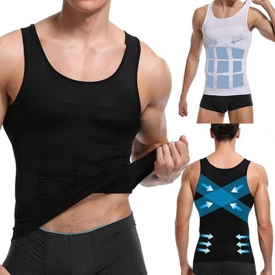 Herren Schlank Body Shaper Kompression Tops Mieder Unterwäsche Shapewear Weste 