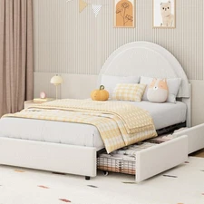 Twin Size Bed Frame Upholstered Platform Bed with Headboard & 4 Drawers