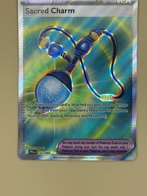 pokemon cards with charms on the side Sacred Charm 122/094 Pokemon: Phantasmal Flames Full Art Near Mint