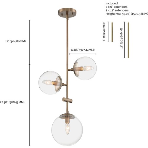 Nuvo Lighting 60/7124 Sky 3 Light 15 inch Burnished Brass Pendant Ceiling Light - Picture 5 of 5