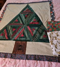Unfinished Christmas Tree Design Patchwork Quilt Top 44" X 38" & Extra 2 Fabrics