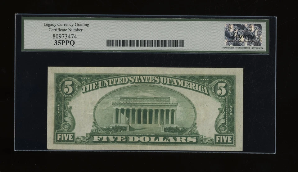 DBR 1928-A $5 FRN Chicago Numeral Fr. 1951-C Legacy 35 PPQ Serial G12221447A - Image 2 of 2