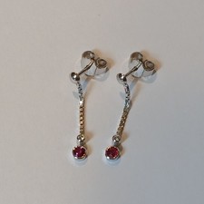 Paar Ohrringe Weiß-Gold 585 Rubin & Brillant Vintage Ca 80er Ungetragen VINTAGE 