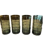 Set of 4 Vintage Anchor Hocking Mist Olive Green  Tartan  Glass Tumbler 16 0z