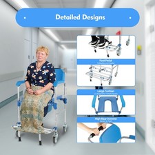 Medical Shower Commode Wheelchair 330LBS Transport Chair Mobility Bedside Toilet