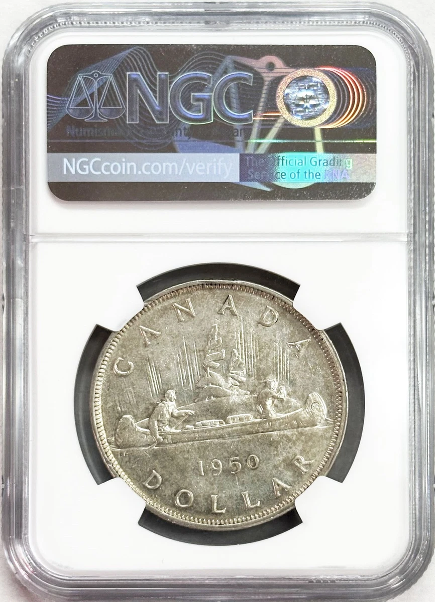 1950 SILVER CANADA $1 ARNPRIOR WATER LINES DOLLAR COIN NGC ABOUT UNC 55