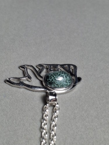 Greenstone Bear Pendant Michigan Chlorastrolite Silver Necklace Isle Royale Gem - Picture 7 of 12