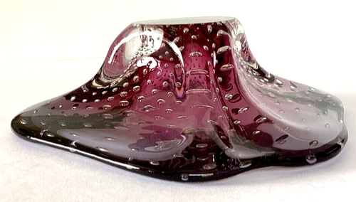 *Vintage Murano Glass Bowl Bullicante Amethyst Purple to Blue Ombre 8" - Zdjęcie 17 z 20