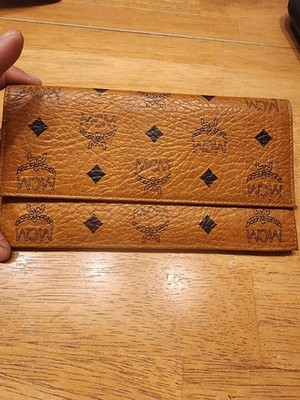 MCM Cognac Visetos Tan Leather Long Wallet featuring the brand's iconic monogram