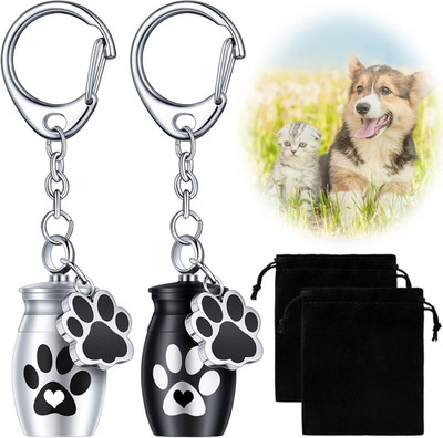 Tudomro 2 Pcs Pet Dog Urns Keychain for Ashes with 2 Storage Bags Small Cat Crem