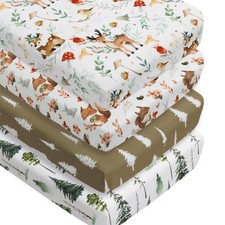 4 Pack Woodland Forest Animals Wood Neutral Unisex Fitted Baby Crib Sheets Se...