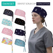 New Dentist Surgical Cap Teeth Print Cotton Dental Nursing Hat Medical Scrub Cap