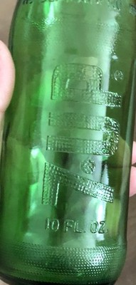 Vintage 7UP Green Glass Bottle 10oz Embossed Bubble Logo Rare Textured 1970s