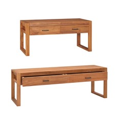 TV Schrank mit 2 Schubladen Lowboard Fernsehtisch Fernsehschrank Teakholz