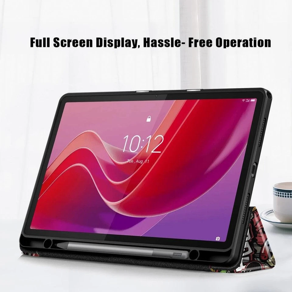 Funda inteligente con patrón de soporte triple plegable de cuerpo completo para Tab Lenovo M11 - Graffiti Foto 3 de 4