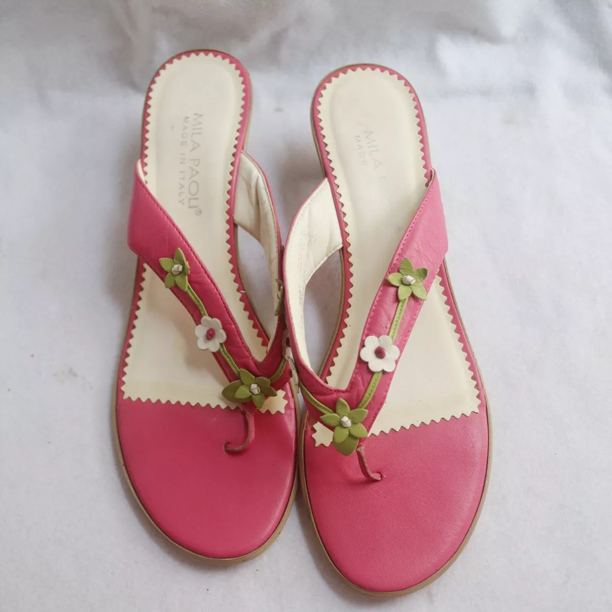 Mila Paoli sandals slides PINK flower flip flops womens size 10B