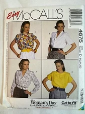 McCall's Easy #4675 Size Taille D (12,14&16) Women's Day Collection 4 Blouse Sty