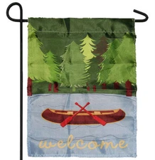 12x18 Welcome Camping LAKESIDE CANOE BOAT GARDEN BANNER FLAG SLEEVED POLY