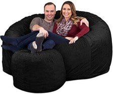 Charcoal Fur 6ft Bean Bag Chair  Footstool, Oversize Comfy Couch for Adults
