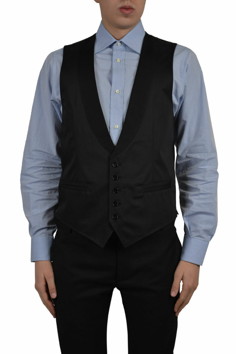 Dolce & Gabbana Men's Black Silk Five Button Vest US 34 38