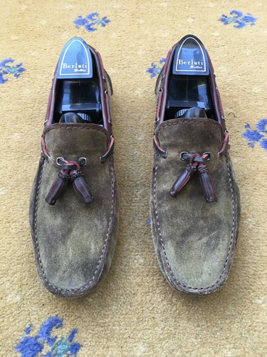 Berluti Loafers Shoes Suede Drivers UK 8 US 9 EU 42 Mens Shaded Green Tassel - Picture 3 of 9