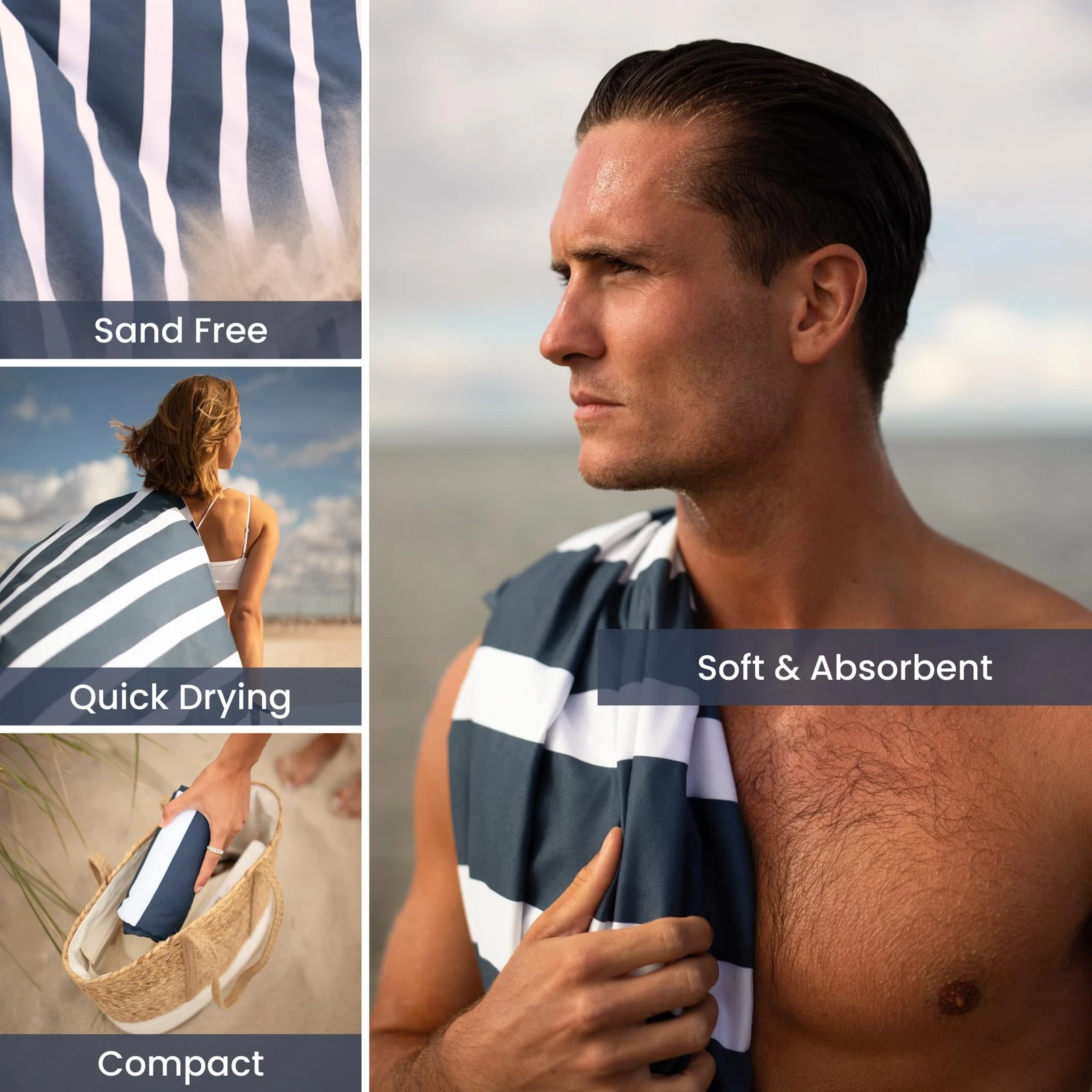 SummerSand Microfiber Beach Towel Extra Large 79 x 39.5 in - Quick Dry Sand F...