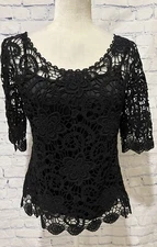 CDW Creative Design Works Women Black 3/4 Sleeve Blouse Petite