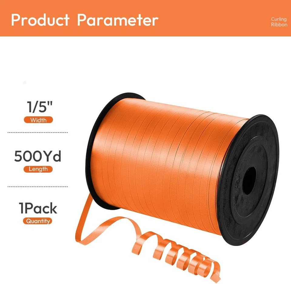 Cinta rizadora naranja de 500 yardas para envolver regalos, cinta de globo de 1/5 pulgada de ancho Foto 2 de 4