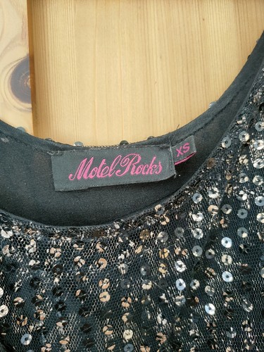 Ex Cond Topshop Motel Rocks Black Mini Dress Size XS Bronze Metallic Party - Picture 2 of 8