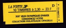 FRANCE MNH SEALED STAMP BOOKLET 1990 1991 ISSUE XVI OLYMPICS WITH D 10 x 2f30