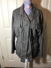 Elizabeth & James Gray Plaid Pocketed Long Sleeve Button Front Jacket M New