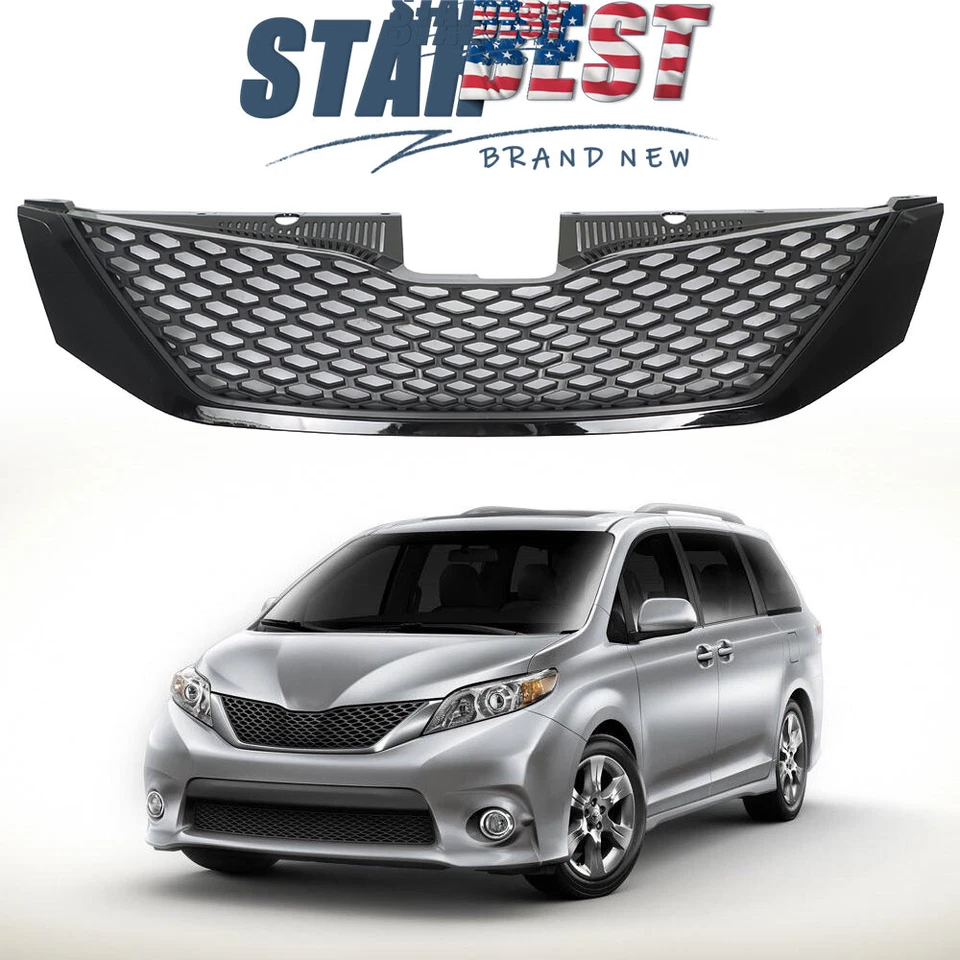 Gloss Black Front Upper Grille Grill Honeycomb Fit For Toyota Sienna 2011-2017 Foto 2 de 4