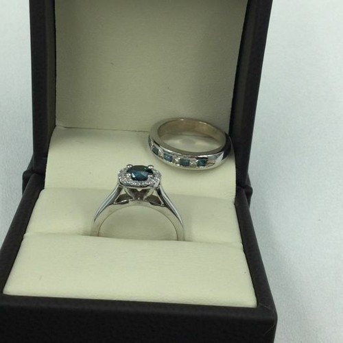 Dazzling Blue Diamond Halo Wedding Set 1.70cttw / 14kt White Gold - Picture 8 of 10