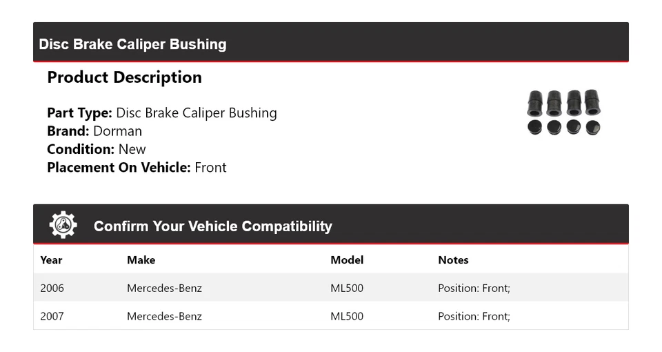 Buje de pinza de freno de disco delantero para Mercedes-Benz ML500 2006-2007 Dorman Foto 2 de 4
