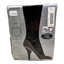 Vintage Sears Fashion Rib Pantyhose Nice Touch Silken Sheer Black Petite