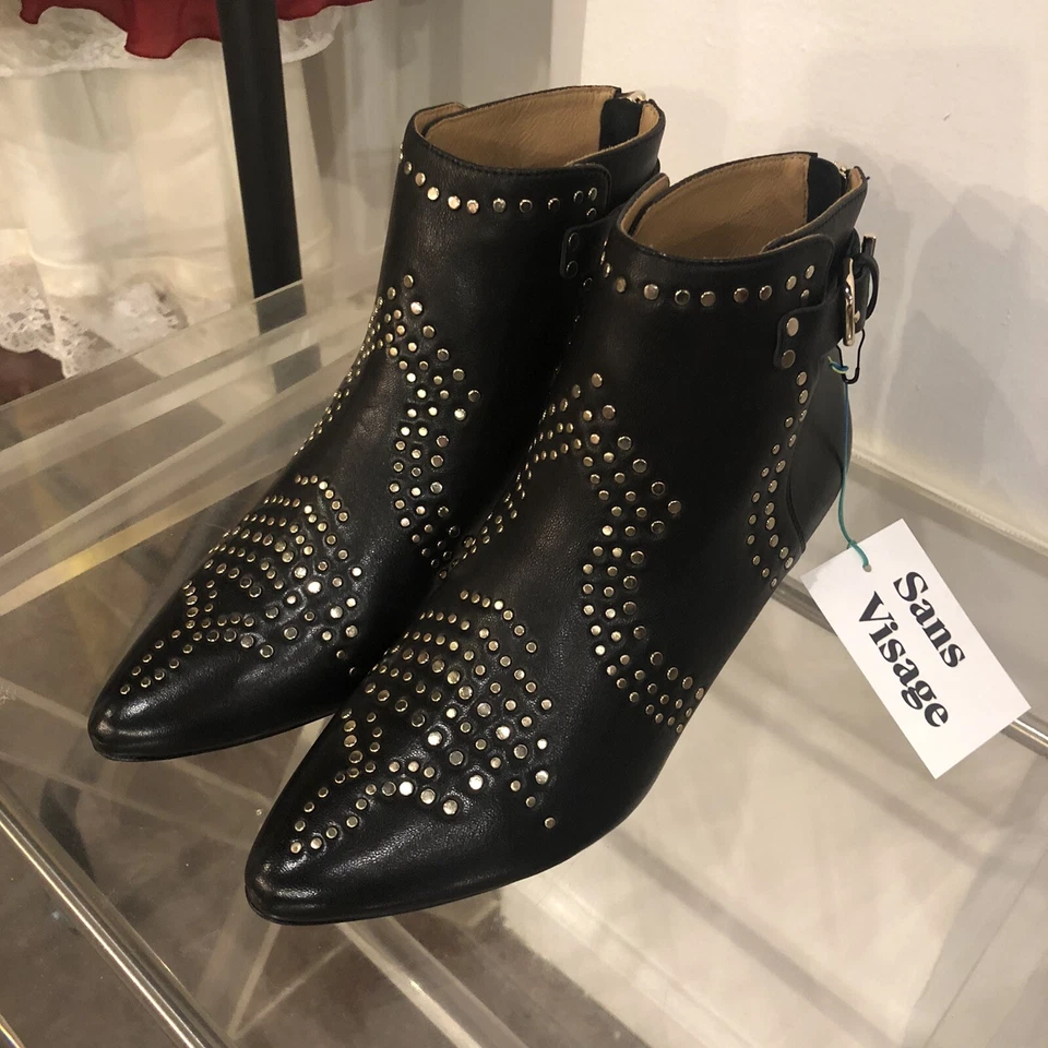 Joie Bickson Stud Ankle Boots Strap Black Leather Susanna 36.5 NWT $398 - Image 2 of 4